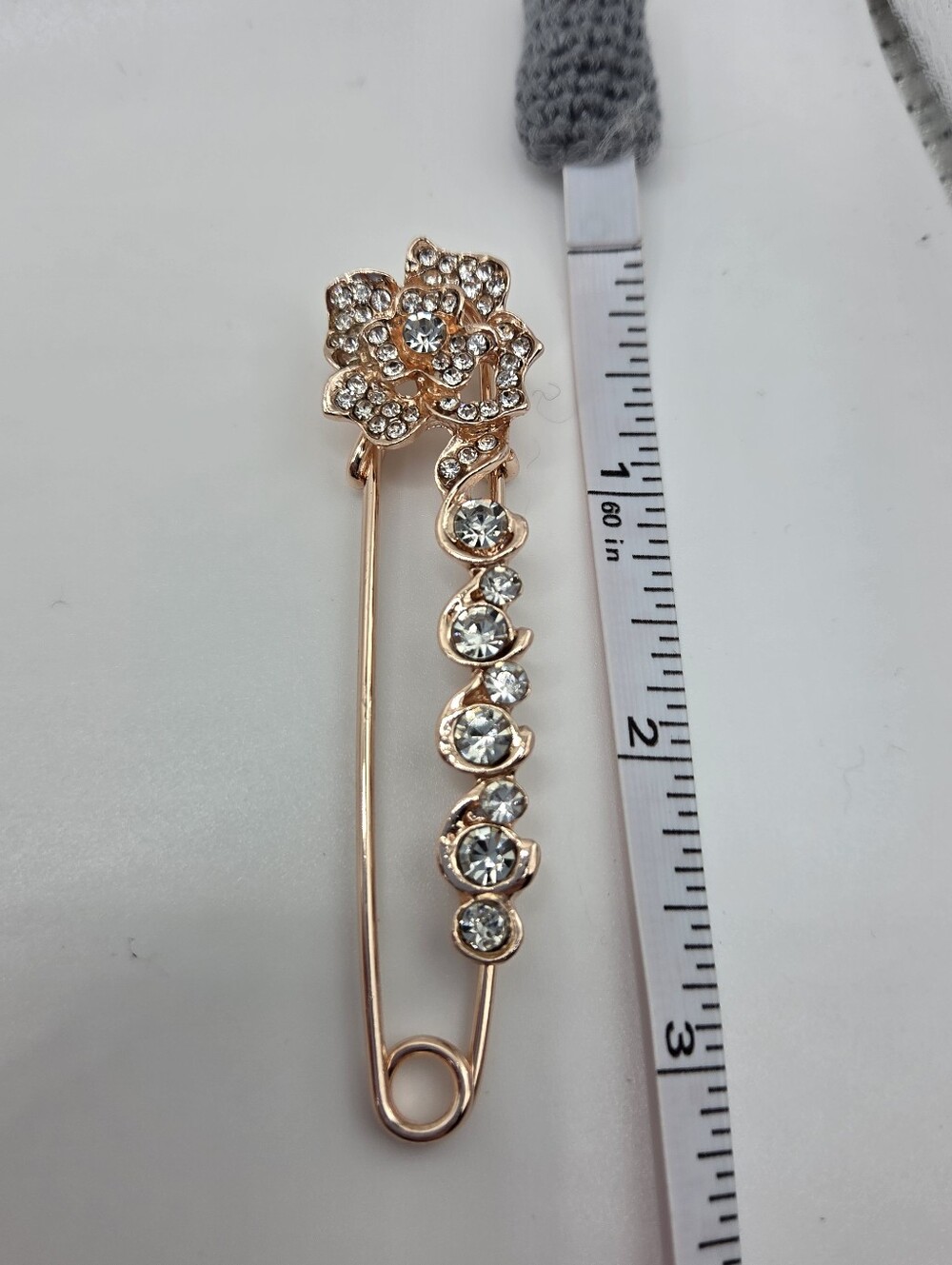 Rose Gold Safety Pin Brooch Floral Rhinestone Crystal Statement New